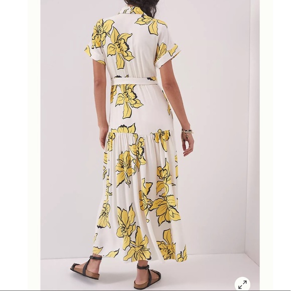 NWT Hutch + Anthropologie Saskia Button Belted Front Maxi Dress in Yellow Floral - Picture 3 of 8